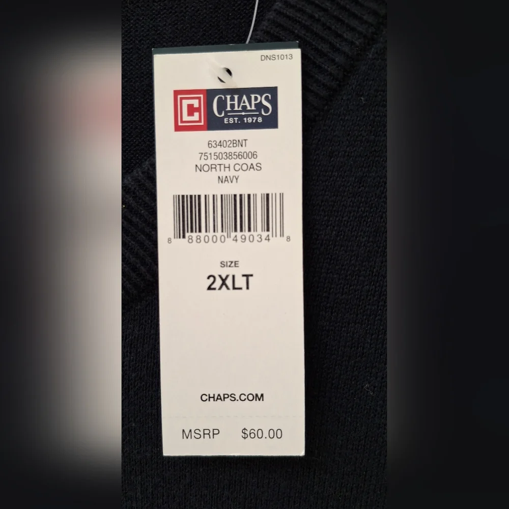 Men's New Navy Blue Chaps V-Neck Sleeveless Sweater Vest Size 2XLT